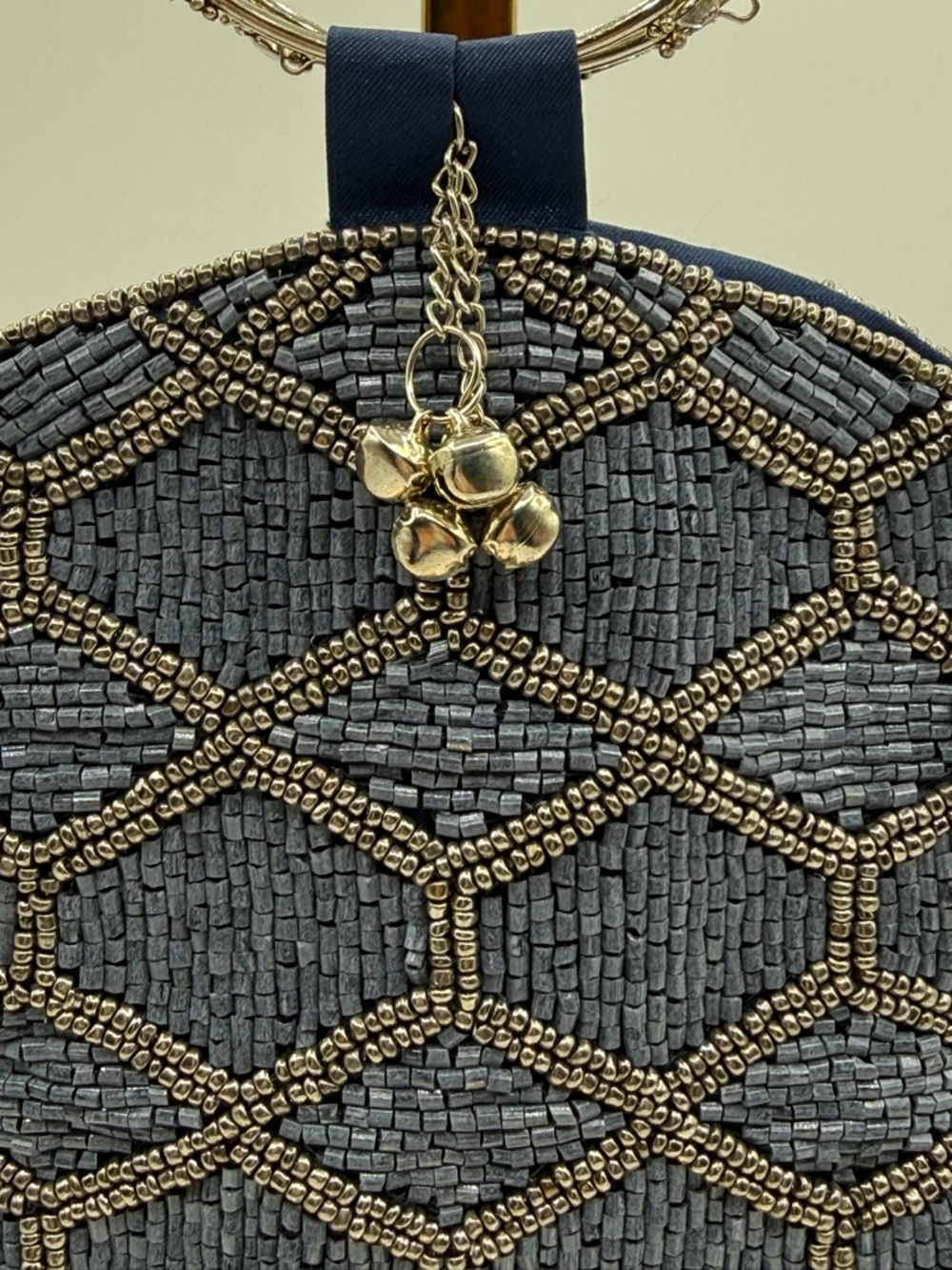 David Jeffrey Blue Beaded Wristlet Mobile - Clutch Evening Bag Ring Handle - Picture 8 of 15